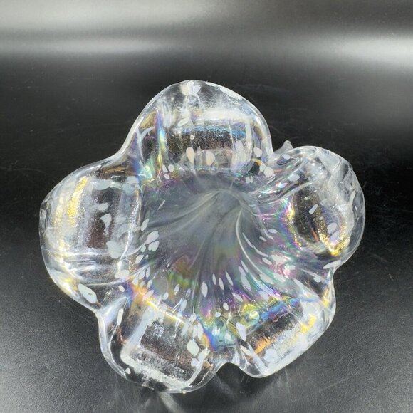 Vintage Silvestri Clear Iridescent Glass Flower With Stem Figurine Decor Glass - Picture 9 of 13